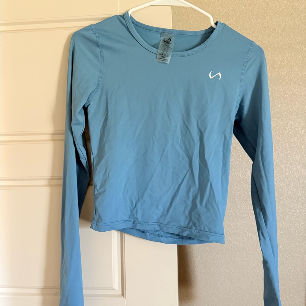Blue Fitted Long Sleeve T-Shirt
